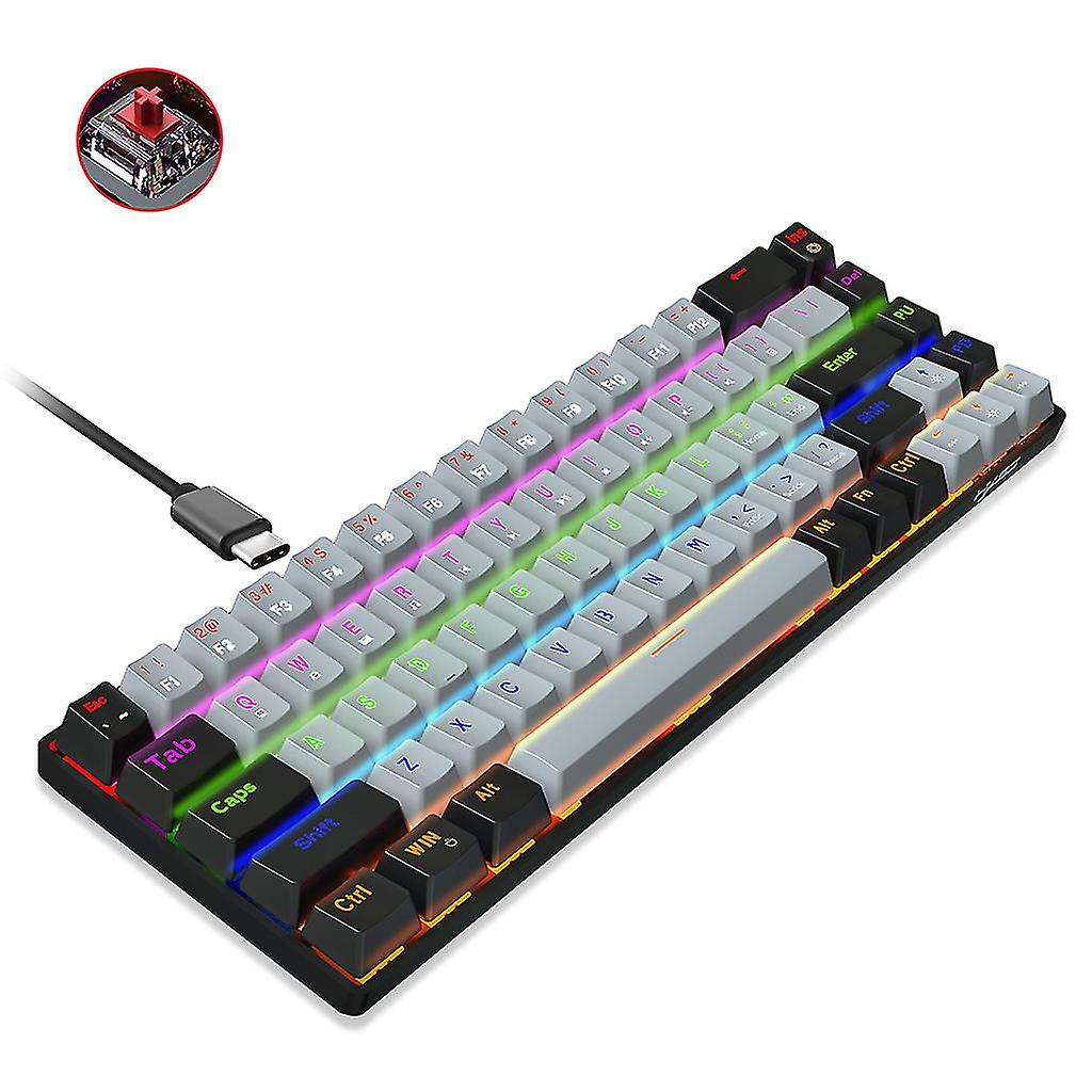 Gaming Mechanical Keyboard 68 Keys Blue/red Switches Anti-ghosting Rgb Backlit
