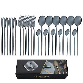 24pcs Black Dinnerware Cutlery Set Food-grade Material Matte Tableware For Dinning Restaurant Cutlery