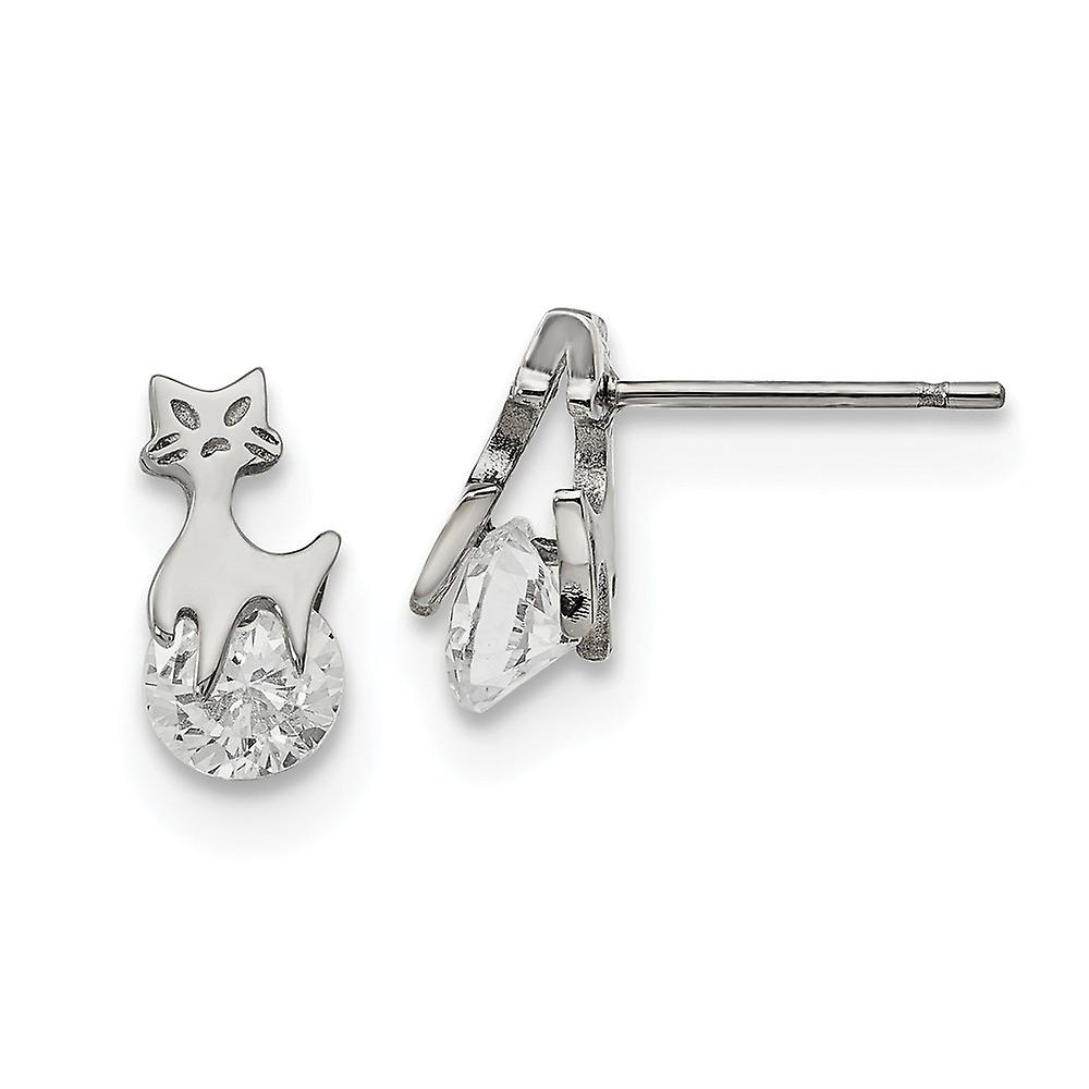 נירוסטה מלוטש עם עגילי פוסט חתול זירקוניה מעוקב 12.23x5.89 מ"מ עגיל הברגה רחב לנשים