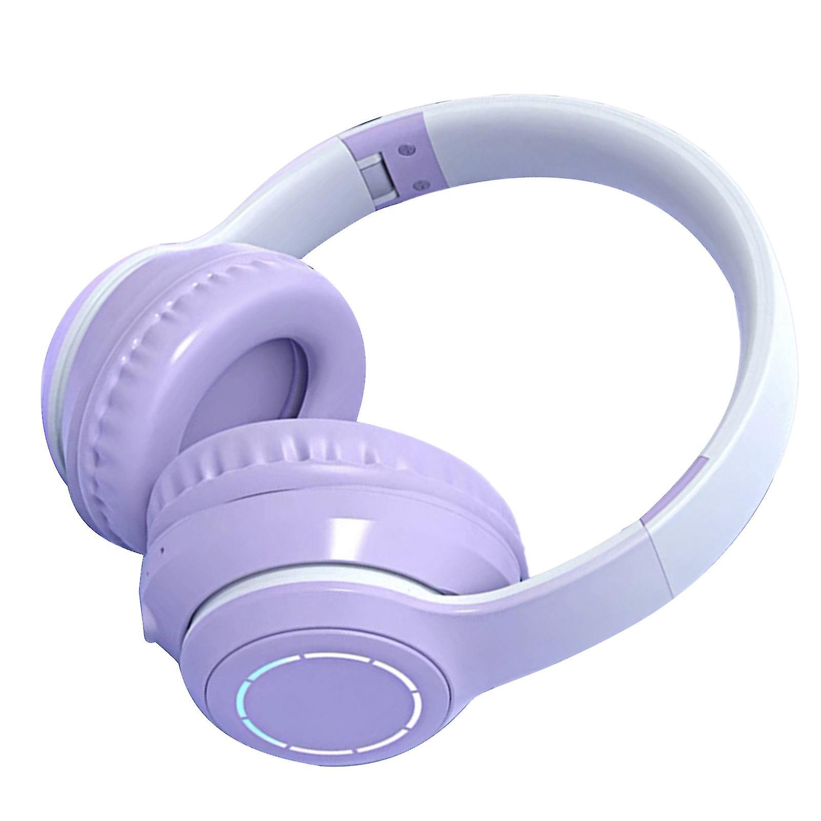 Bluetooth Headphone Heavy Bass Noise Cancelling Foldable Gradient Color Wireless Headset with Light for Phone Laptop Purple 