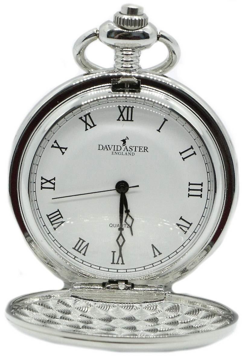 David Aster Spitfire Embossed Quartz Full Hunter Pocket Watch - Silver/White