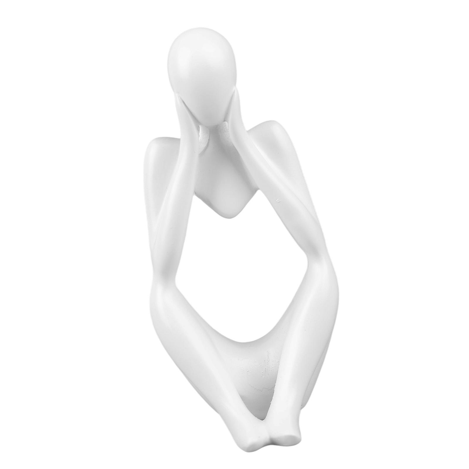 Resin Thinker Statue Abstract Thinker Figure Thinker Style Decoration for Living Room Office Book Shelf White Focus 