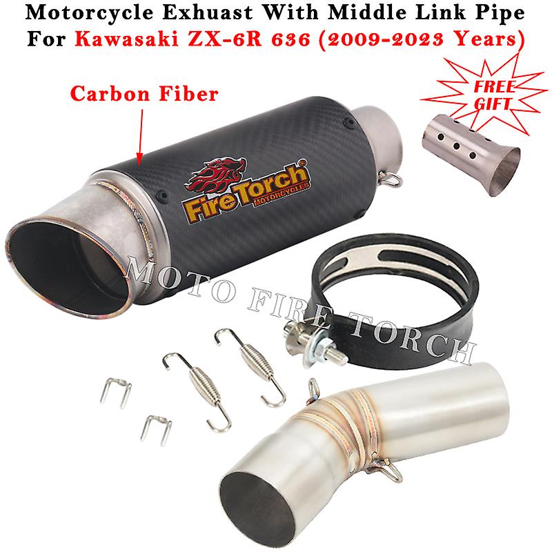 Motorrad Auspuff Flucht modifiziert Boden Kohle faser Schall dämpfer Mittel glied Rohr für Kawasaki ZX-6R ZX6R ZX 636 2009-2022 2023