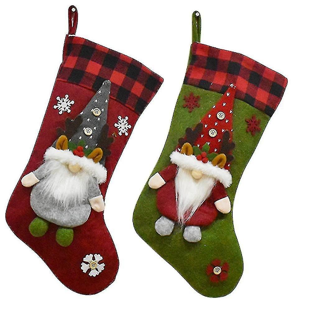 Weihnachtsstrümpfe 2er-Pack, 3d Gnom Weihnachtsmann Weihnachtsstrümpfe Kamin Hängestrümpfe