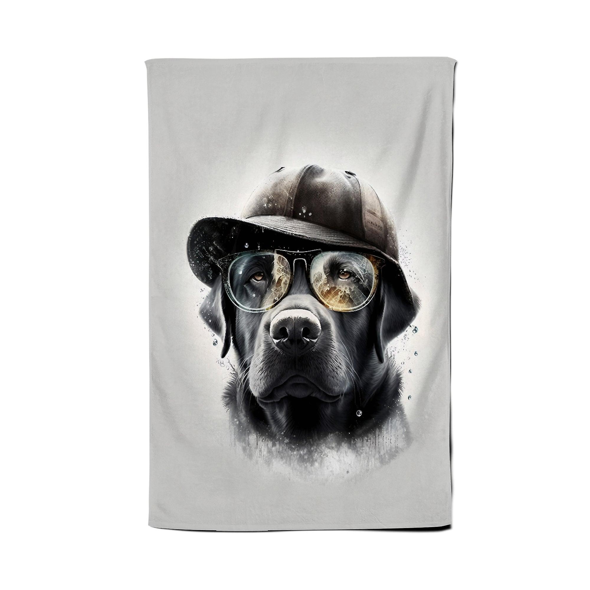 Labrador Retriever Dog With Hat Splashart Tea Towel