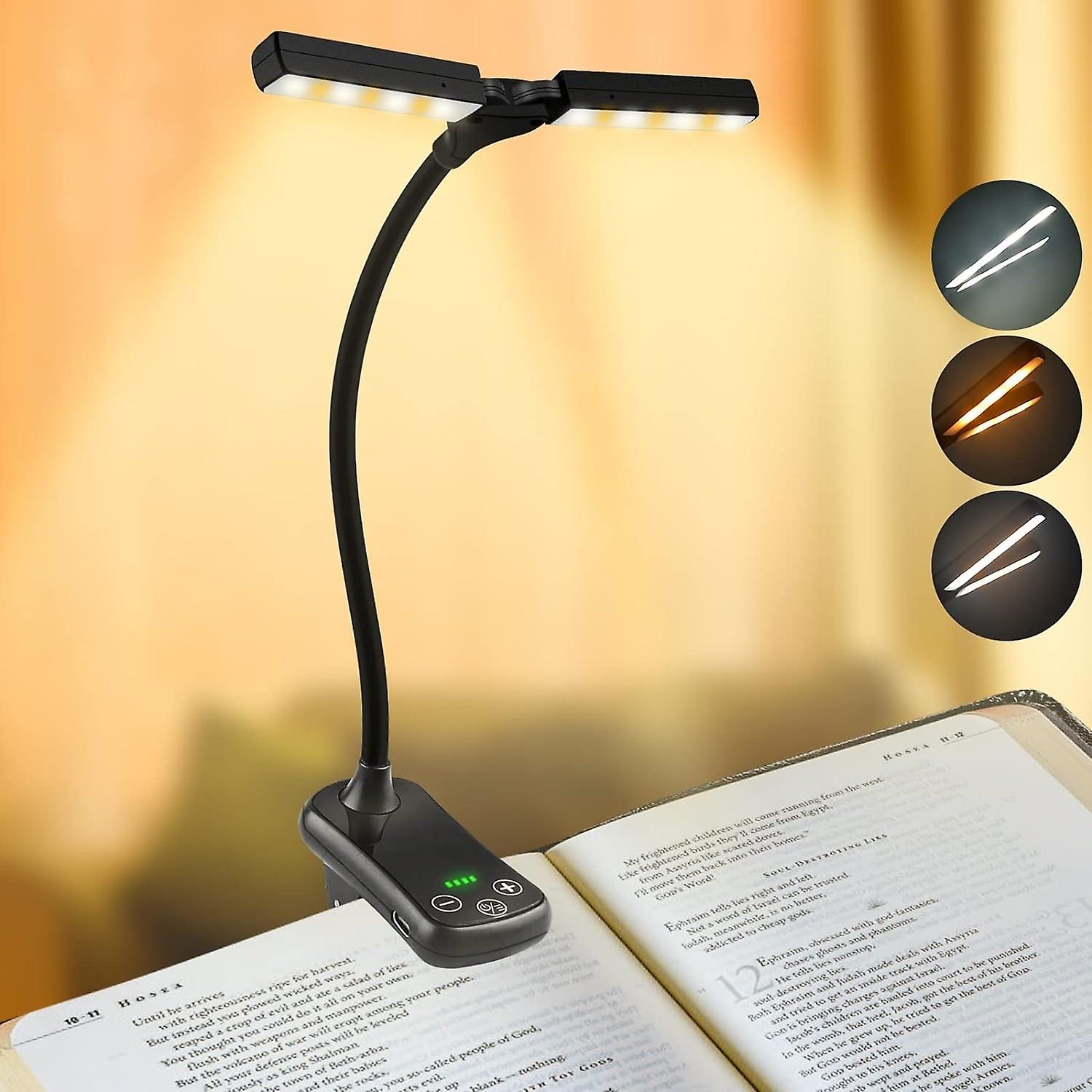 Dual Head Reading Lamp 14 LEDs, USB Rechargeable Clip Light Reading Lamp, 360° Book Light Flexible N