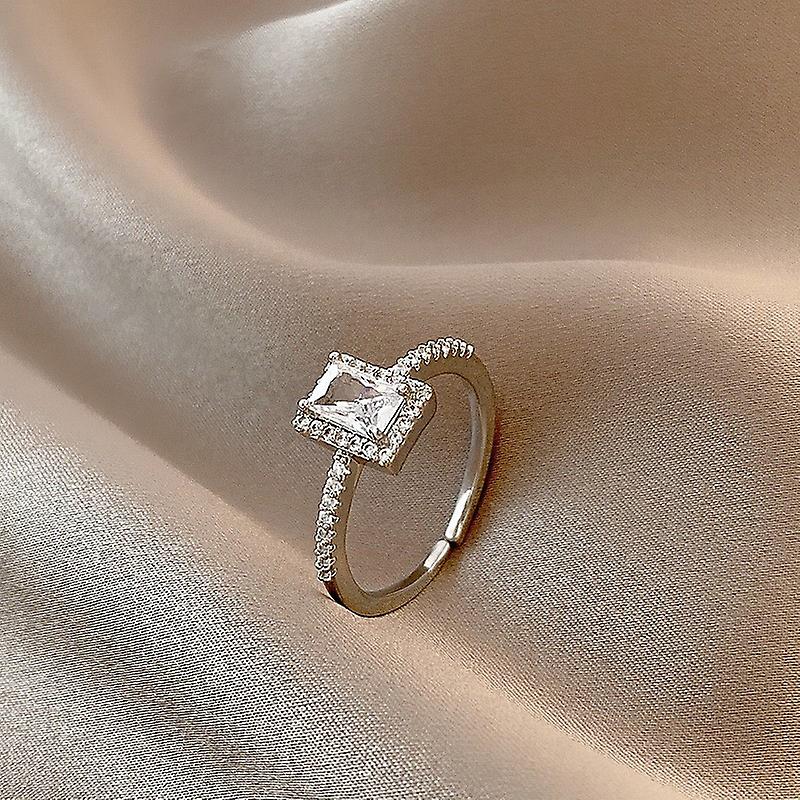 Rectangular Sparkling Halo Ring - Statement or Promise Ring for Her - Silver Ring for Women