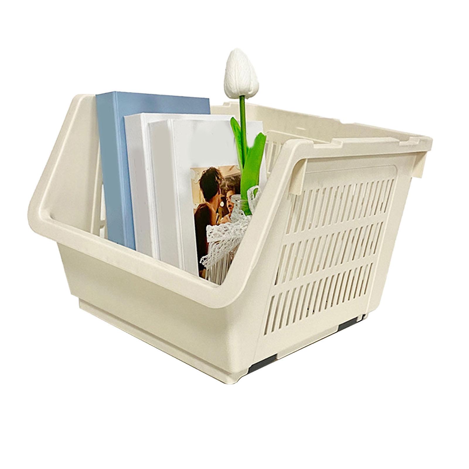 Stackable Storage Basket Space Saving Storage Bins Easy Installation Stable Plastic Shelf Container for Dormitory Living Room