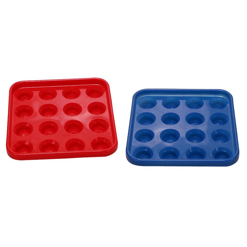 2 Pieces Durable Plastic Snooker or Pool Ball Tray Holds 16 Balls Red & Blue