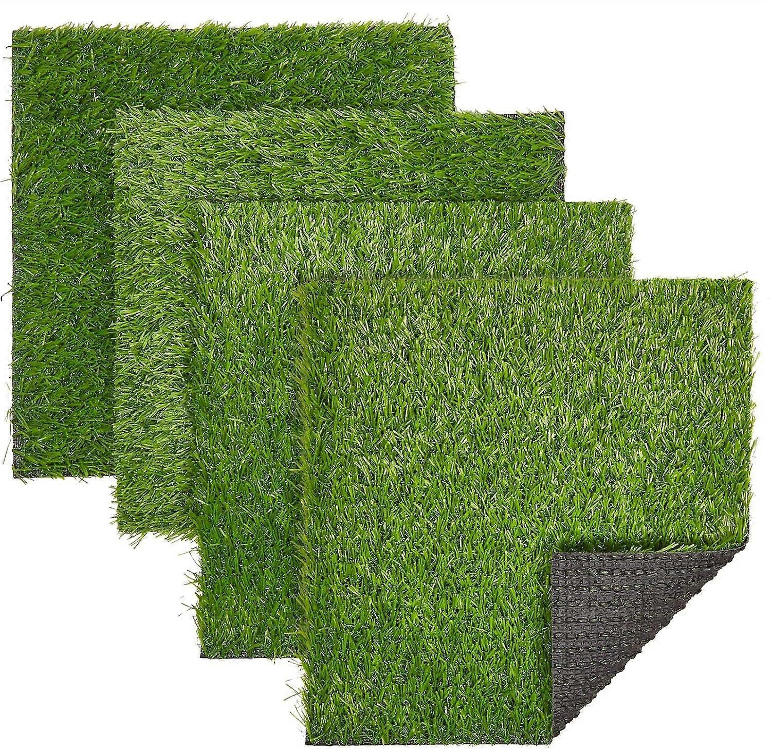 Artificial Grass Mat Squares, Fake Turf Patch for Decor, Placemats, Table Runner (12 x 12 in, 4 Pack)