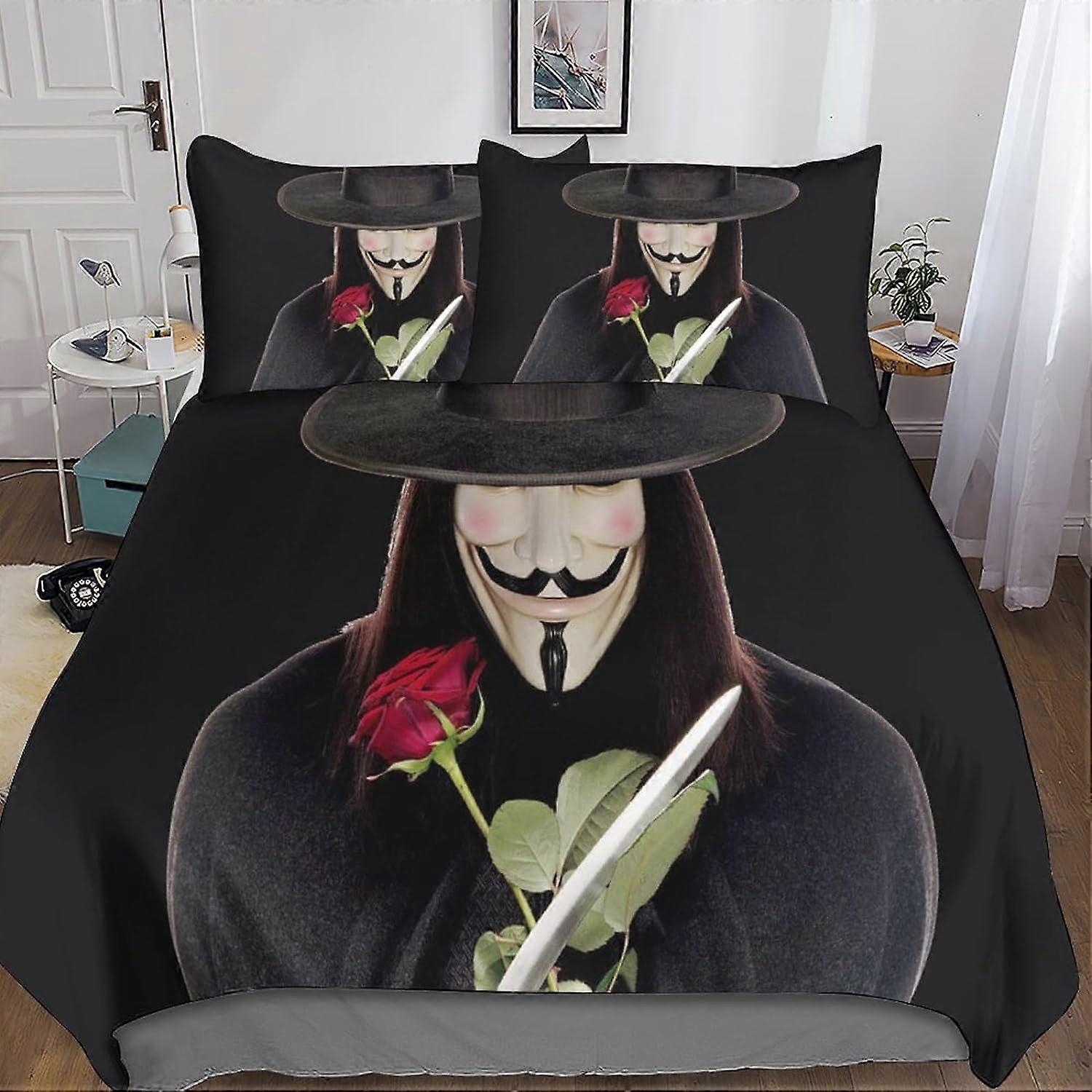 3D V for Vendetta Komplet pościeli dla chłopców i nastolatków Anonimowa poszwa na kołdrę, poszwa na kołdrę z mikrofibry z zapięciem na zamek błyskawiczny 3 Podwójne poszewki na poduszki