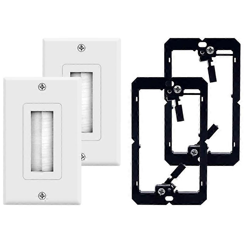 2-Pack Brush Wall Plate with Single Low Voltage Mounting Bracket Cable Pass Through Insert for Spea