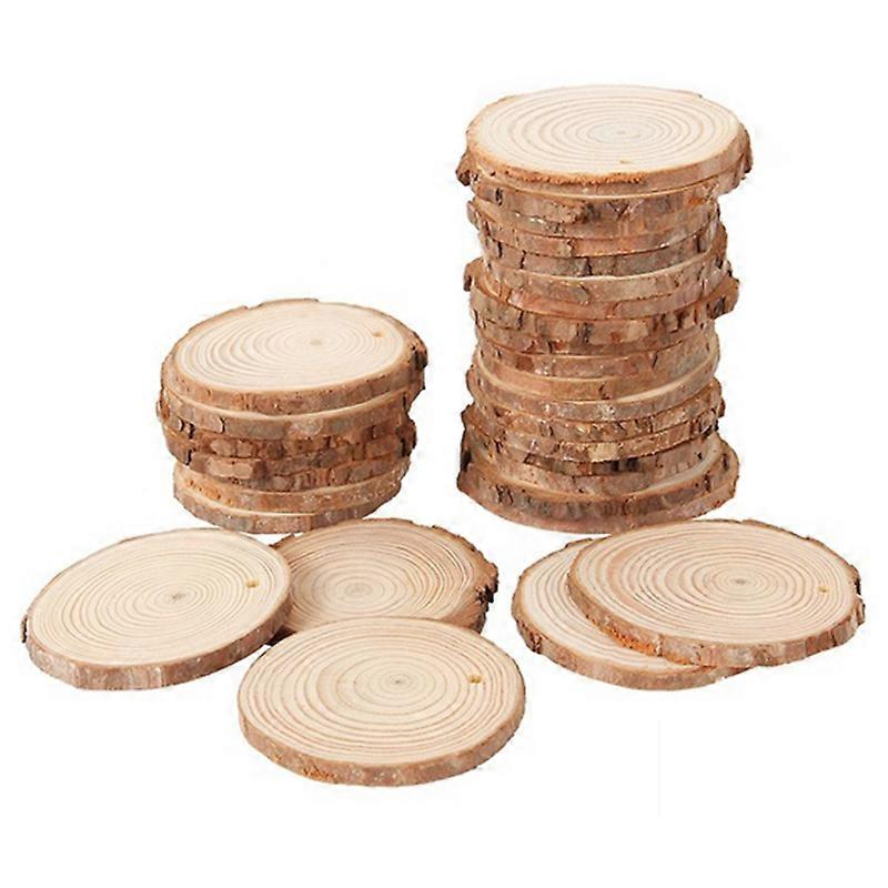 40Pcs 3-4CM Unfinished Natural Round Wood Slices Circles with Tree Log Discs for Home Party Decorat