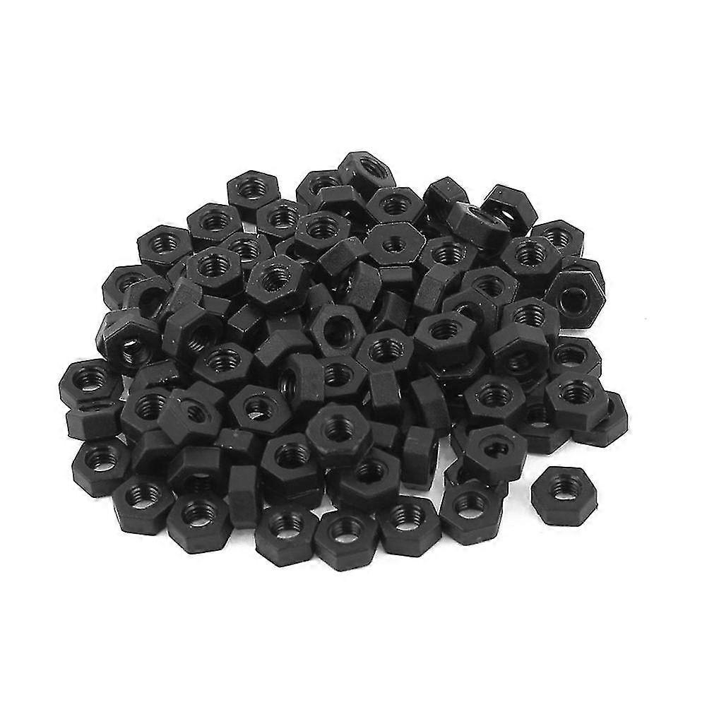 100 Pcs M3 Thread Insert Lock Fixing Screw Nylon Nuts Hexagonal Black
