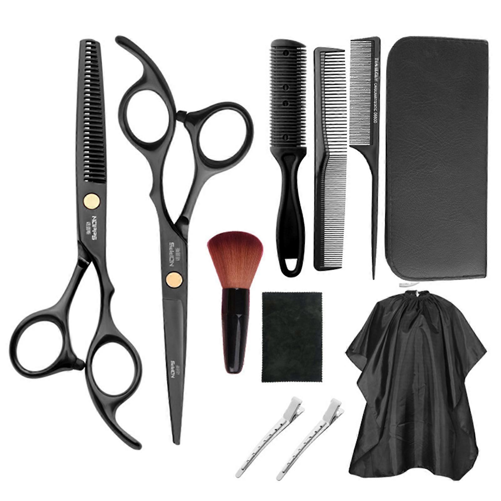 Hair Cutting Thinning Scissors 11pcs Set with Thinning Scissors/Comb/Cape/Clips/Black Hairdressing Shears Set Hair Styling Tool