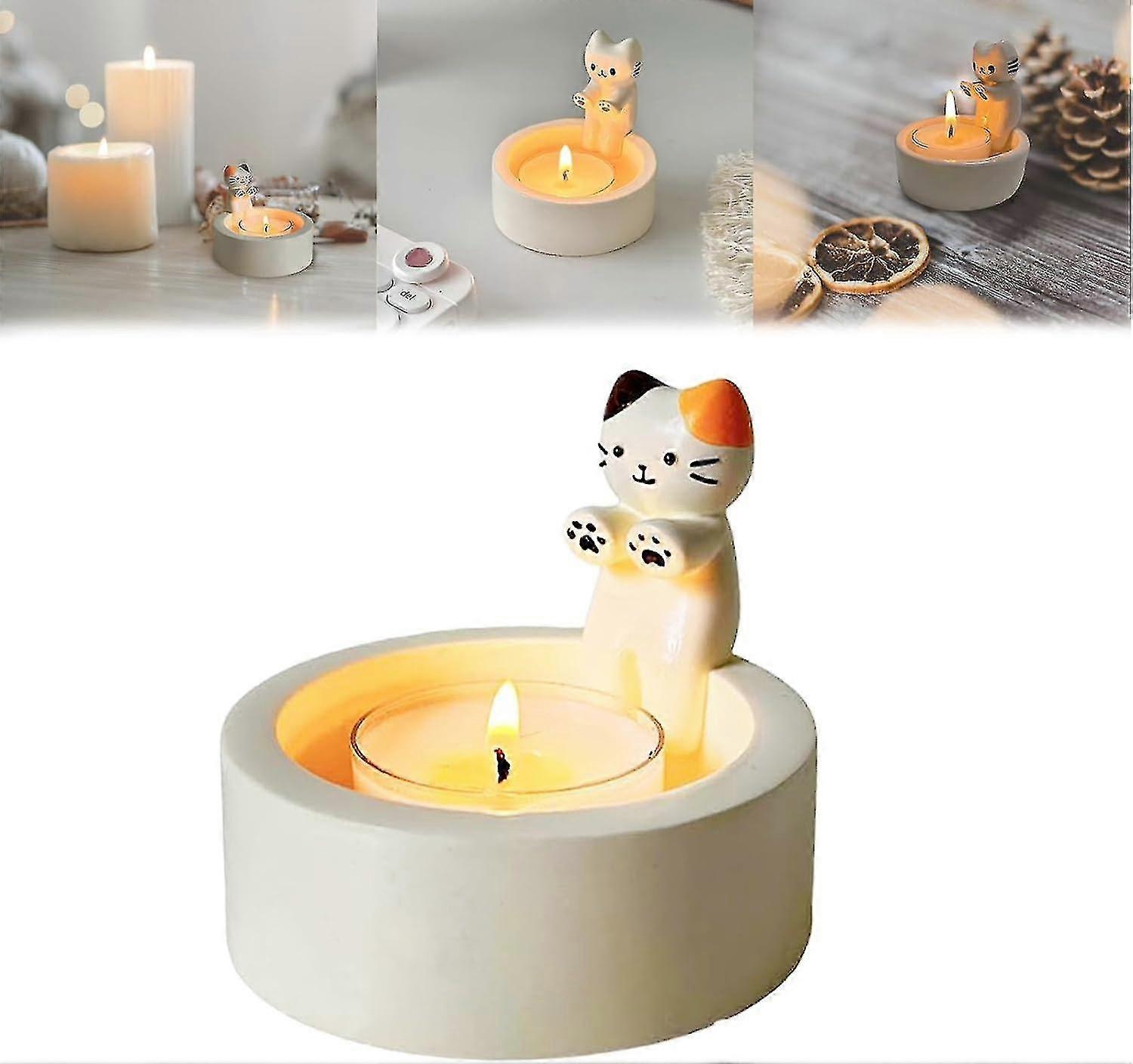 حامل شمعة الكرتون القط ، كيتي تدفئة كفوفها حامل ضوء معطر لطيف ، حامل ضوء شاي القط لطيف ، هدية حامل شمعة القط المصنوع يدويا - ميشان