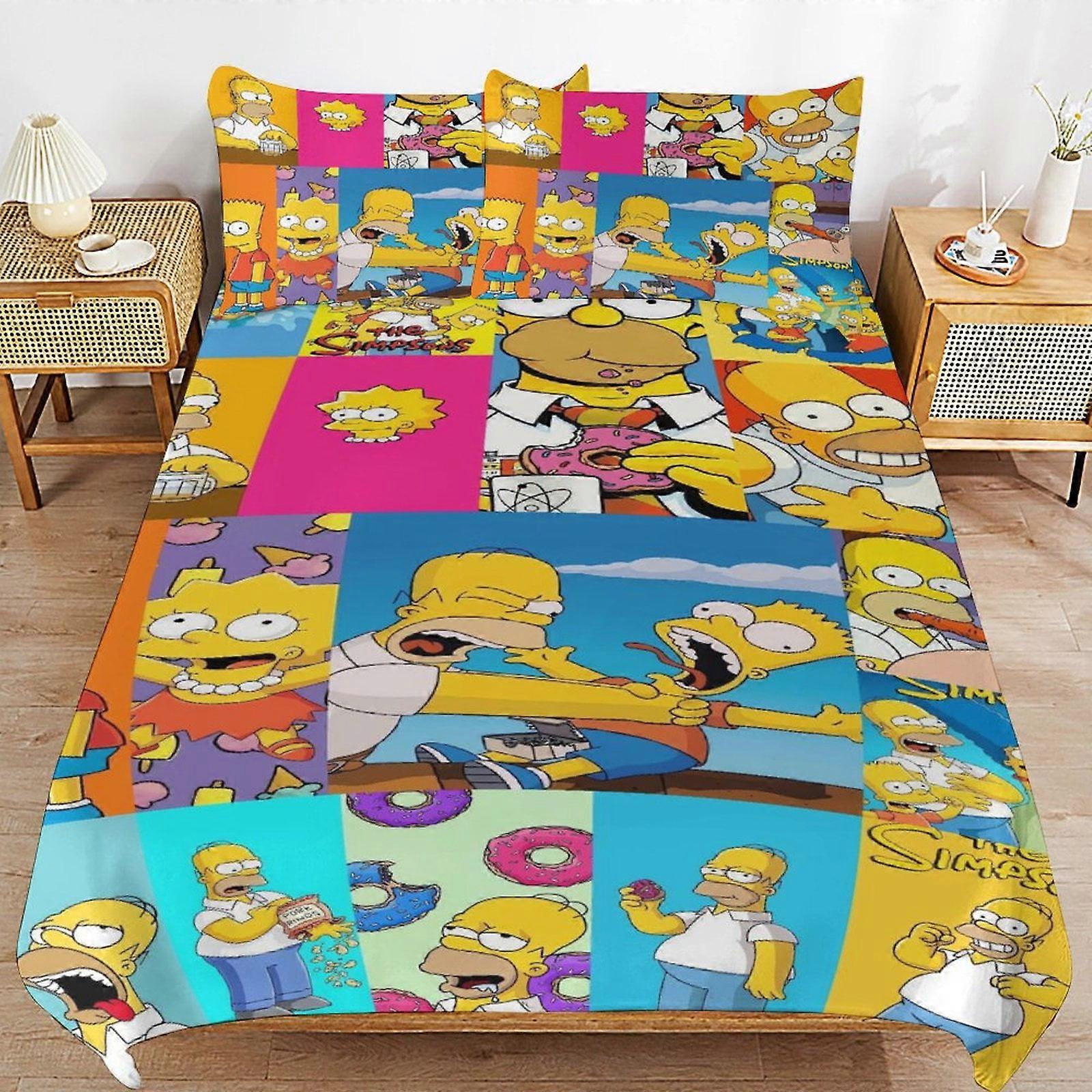 x325 The Simpsons Capa de Edredom de Cama Conjuntos de Cama de Microfibra Impressos em 3D Conjuntos de Edredom Leve de 3 Peças, 1 Capa de Edredom e 2 Fronhas para Crianças Menino