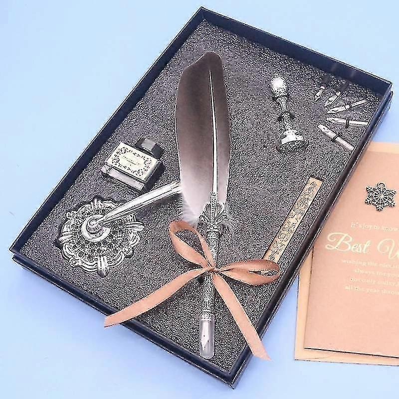 Feather Pen Set Fire Paint Seal Feather Pen Literary Desktop Pen Ornaments-17colors