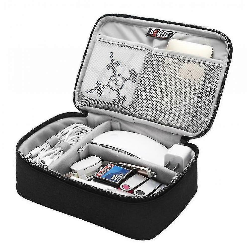 waterproof Electronic Accessories Case Portable Double Layer Cable Storage Bag For Cord(black)