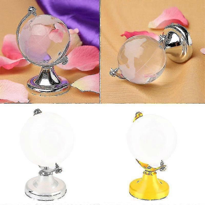 Round Earth Globe Gold Silver Crystal World Map Home Decoration Paperweight Stand Beautiful