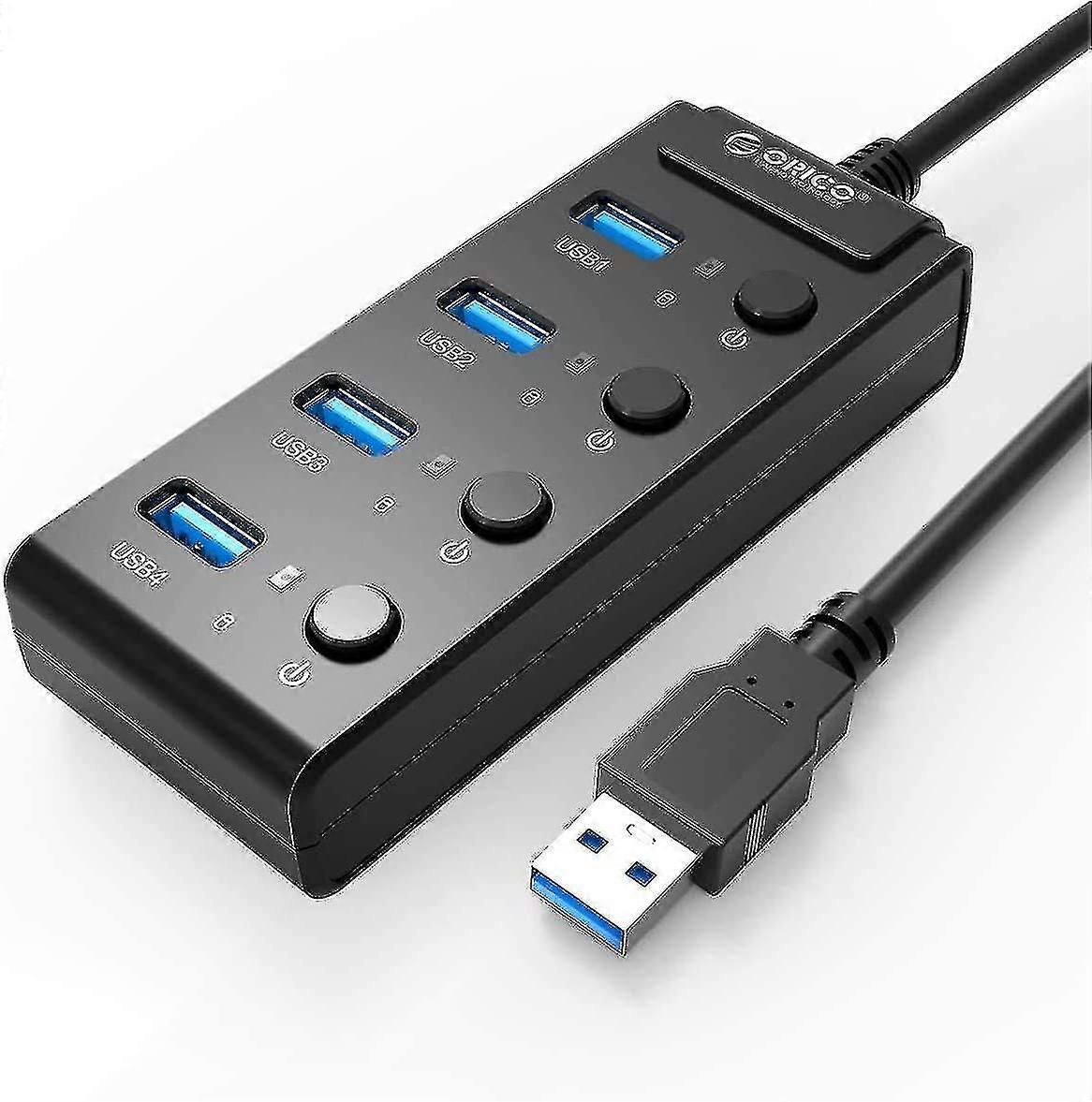 4-port Usb Hub, Usb Hub 3.0 With Independent Switch And Led-black