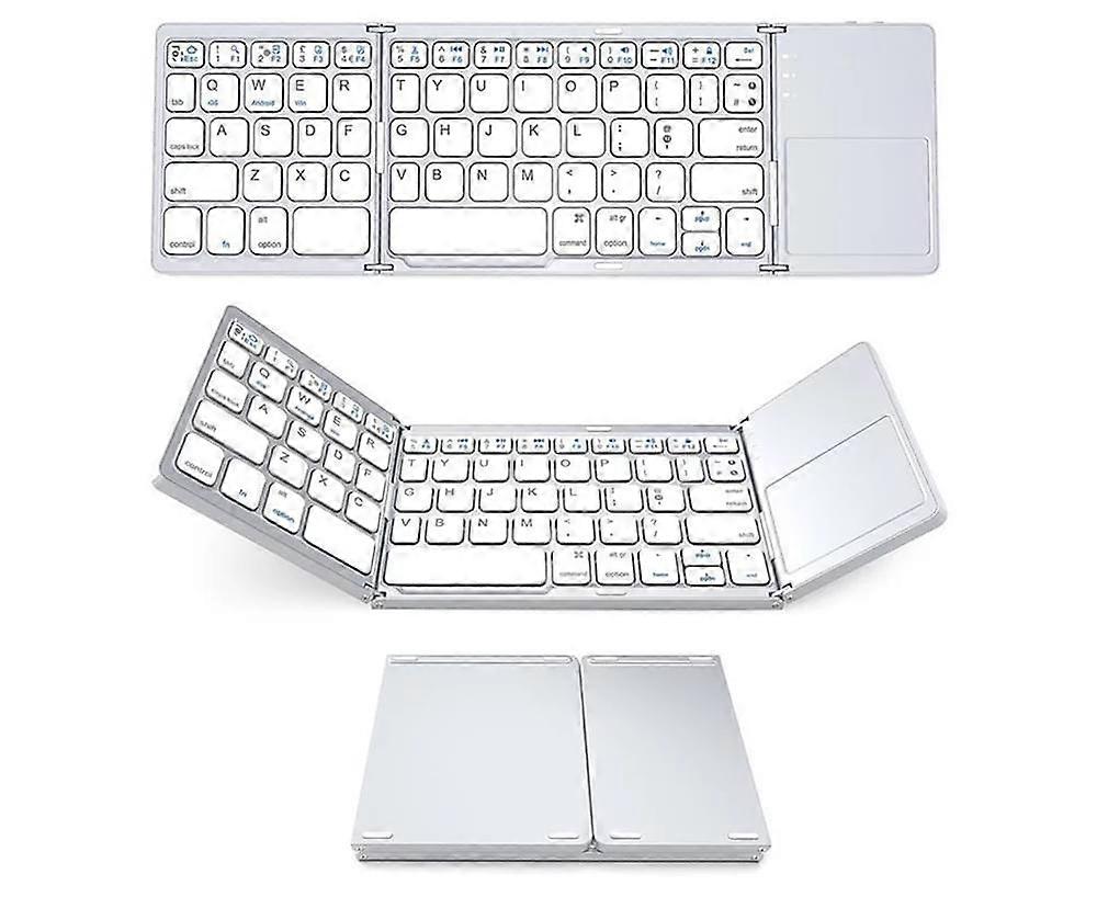 Three-fold Bluetooth Keyboard, Bluetooth Portable Mini Wireless Keyboard with Touchpad Mouse (White)