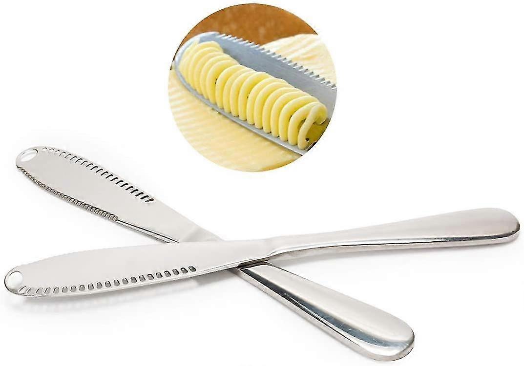 Butter Knife With Stainless Steel Curler And Versatile Butter Applicator With Serrated Edges 2 Pieces