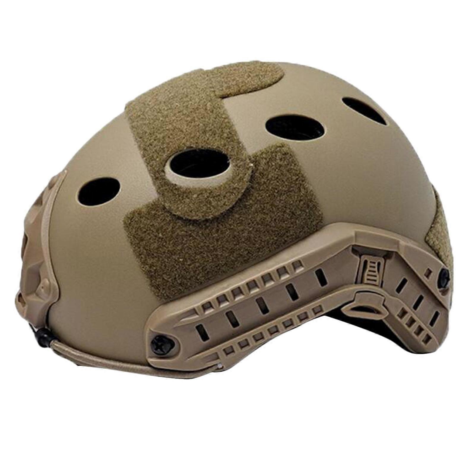 Tactical Protective Helmet Adjustable Straps Side Rails Khaki_Holes