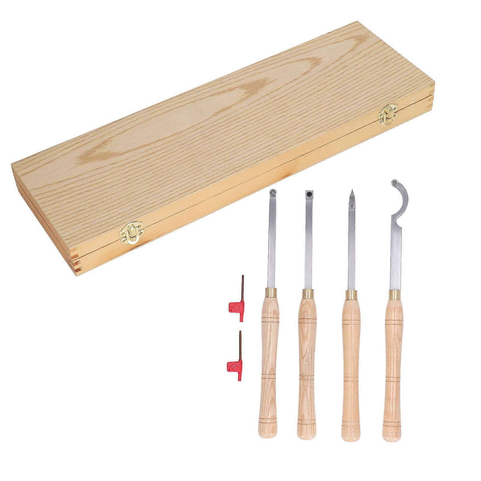 4PCS Lathe Turning Tool Set Removable Wooden Handle Incisive Hard Alloy Steel Lathe Tool for Woodworking