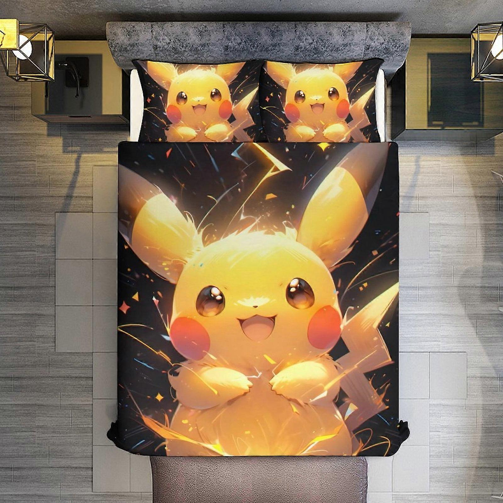 v99  Bed Sheets Bedding Pikachu 3 Piece Sets Full/Queen Size - Reversible Microfiber Quilts with Shams Soft Lightweight Bedspread Coverlet Comforter f
