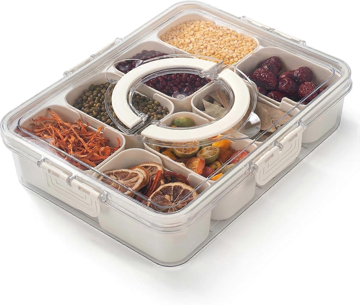 Snack Tray with Lid, Snack Storage Box with 8 Compartments, Divided Serving Tray for Fruit, Snacks, Candy