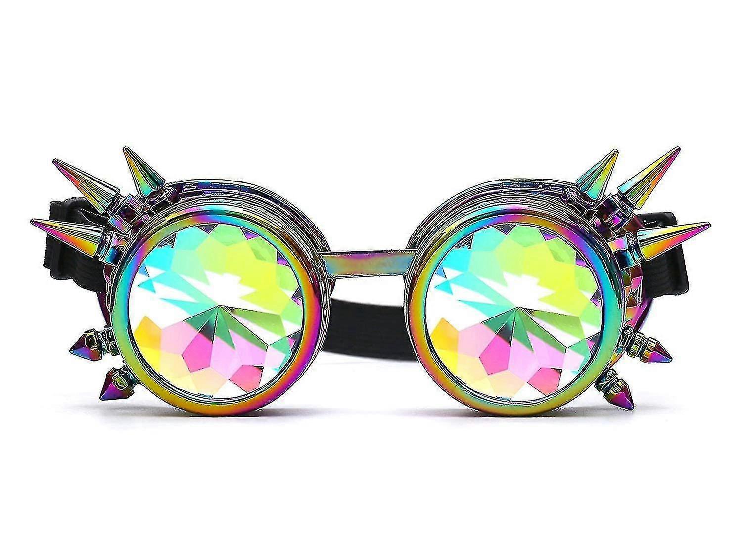 Kaleidoscope Steampunk Rave Glasses Goggles With Rainbow Crystal
