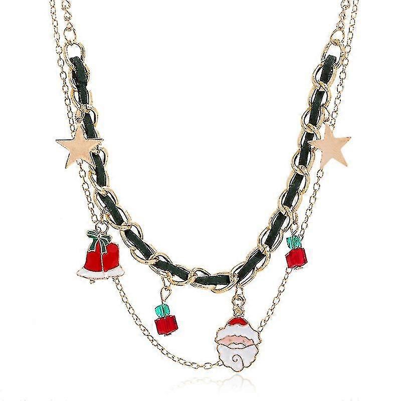 Frauen Mode Weihnachten Elemente Anhänger Multilayer Bunte Charme Halskette Schmuck