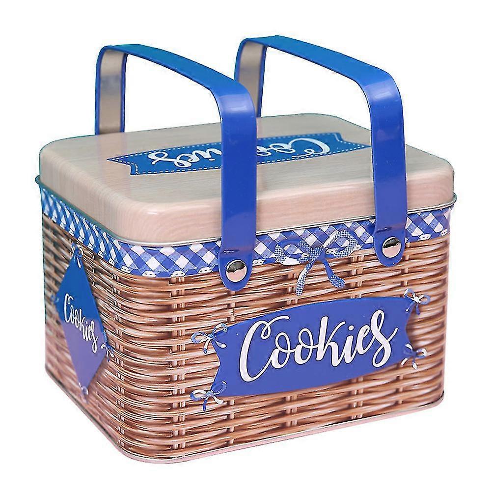 Rectangle Imitation Rattan Metal Cookie Tin Metal Cookie Tin Can With Handle (random Style)