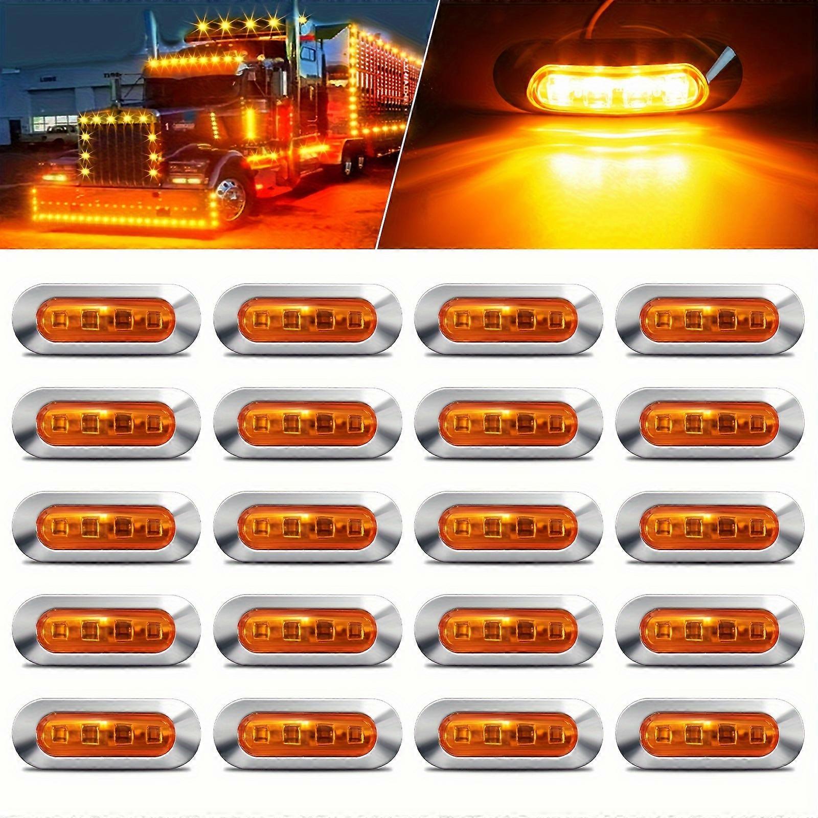 20pcs 12V-24V 4 LED Side Marker Indicator Lights Lamp Waterproof Chrome Bezel Marker Light Tail Lamp For Auto Car Bus Truck Lorry