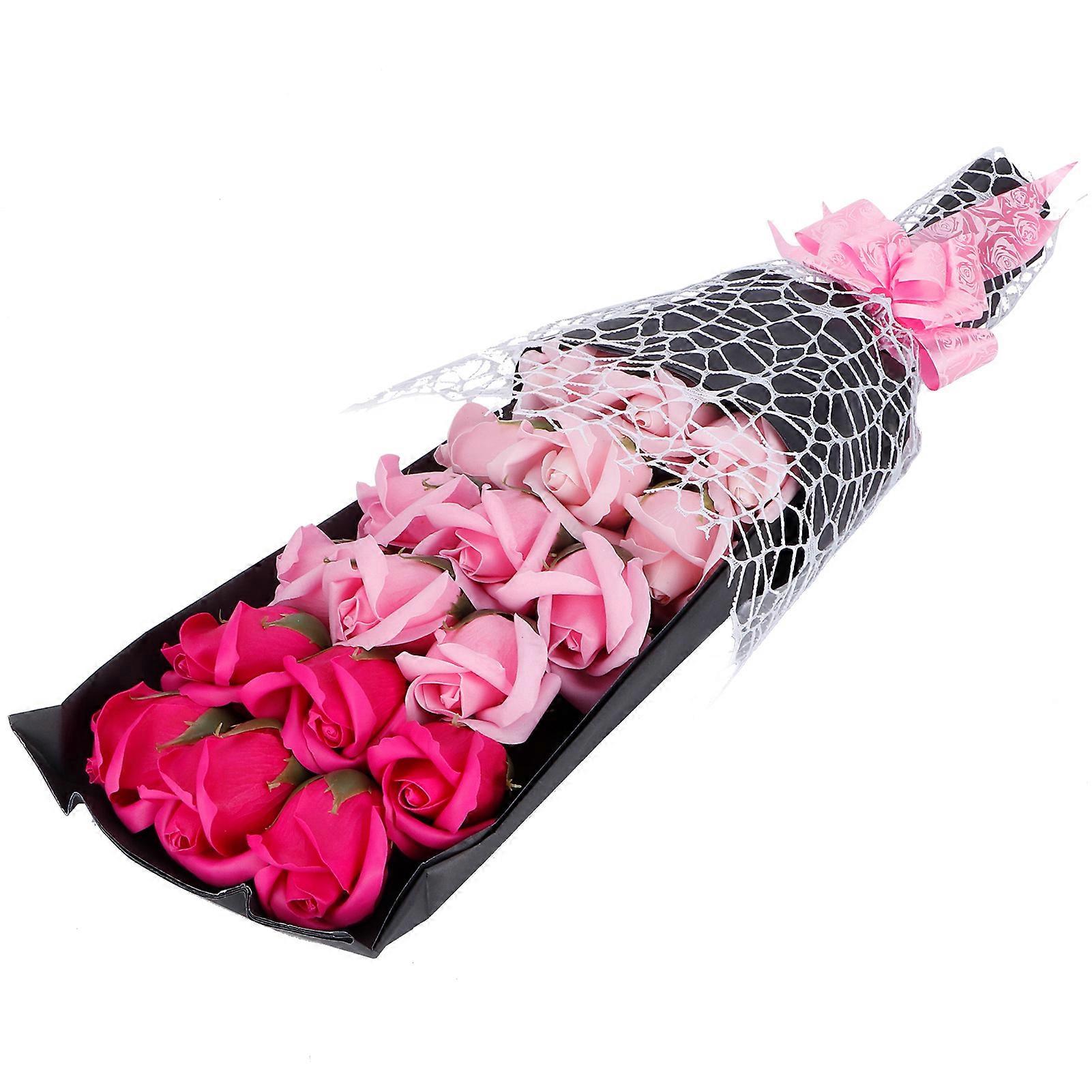 Artificial Soap Rosebouquet Gift Box 18Pcs Gradient Pink for Valentines Day and Birthday Gift