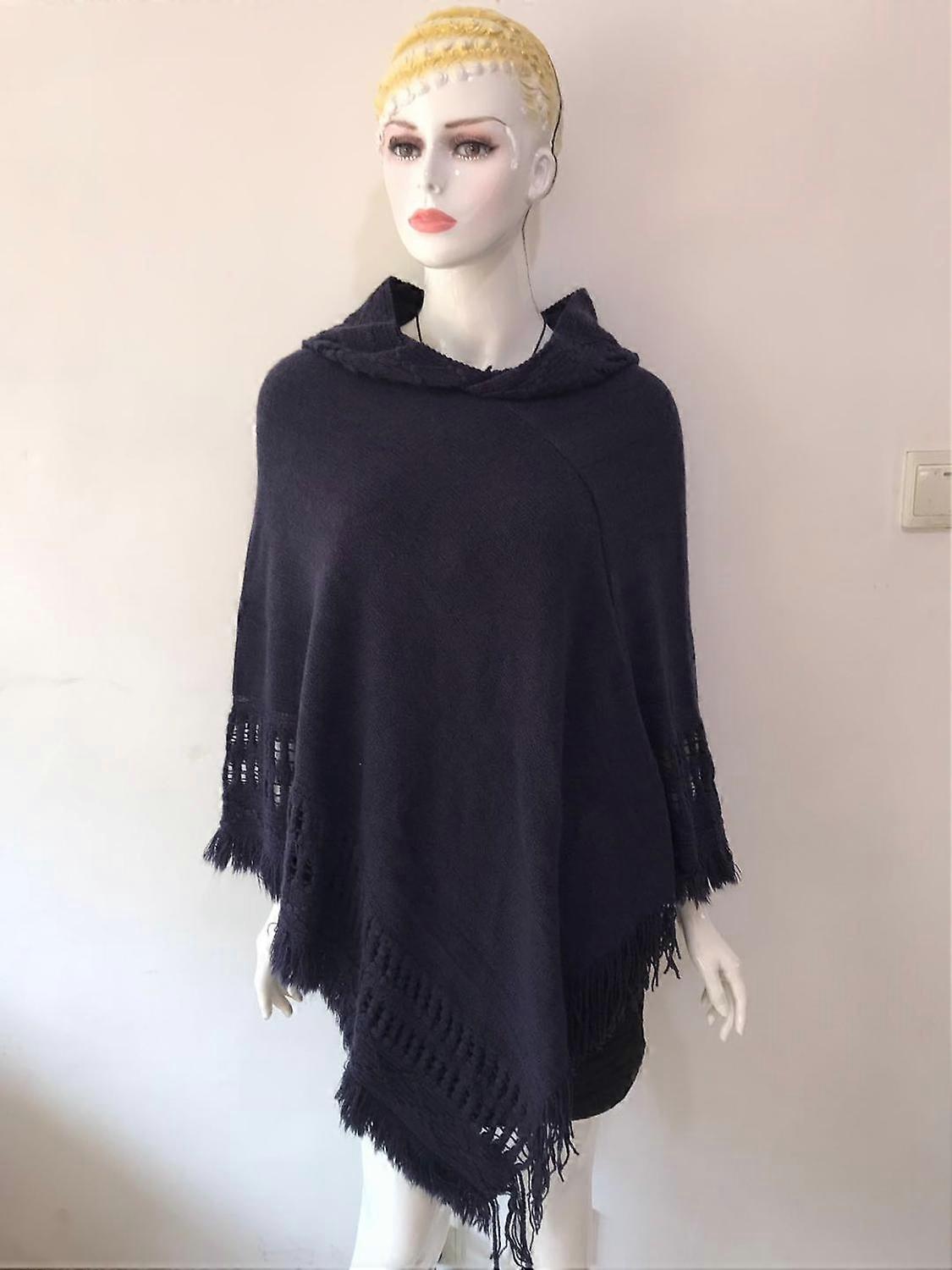 New Women Ladies Tassel Cape Coat Fringe Poncho Oblique Stripe Coat Bohemian Shawl Scarf - Capes
