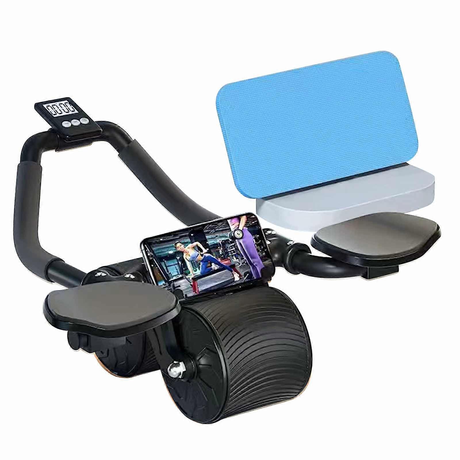 Automatic Rebound Abdominal Wheel with Knee Mat - Ab Roller Wheel with Elbow Support and Timer - Abs Wheel Roller for Core Workout, Home Gym, Abdomina