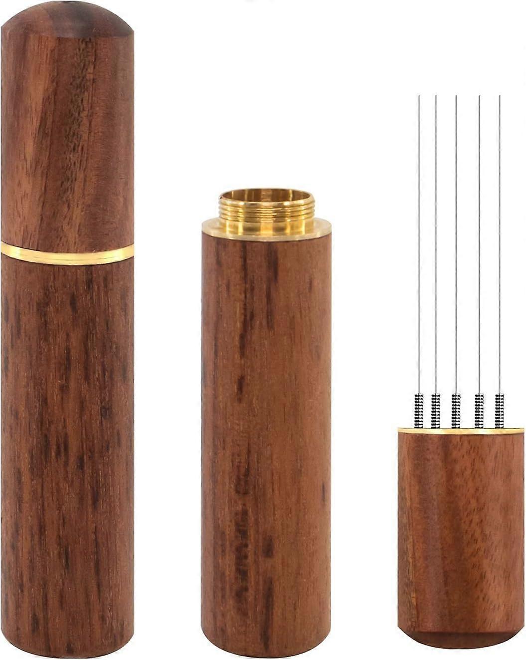 Espresso Coffee Stirrer 5 Needles 0.4mm, Espresso Dispensing Tools with Natural Wooden Handle and Stand