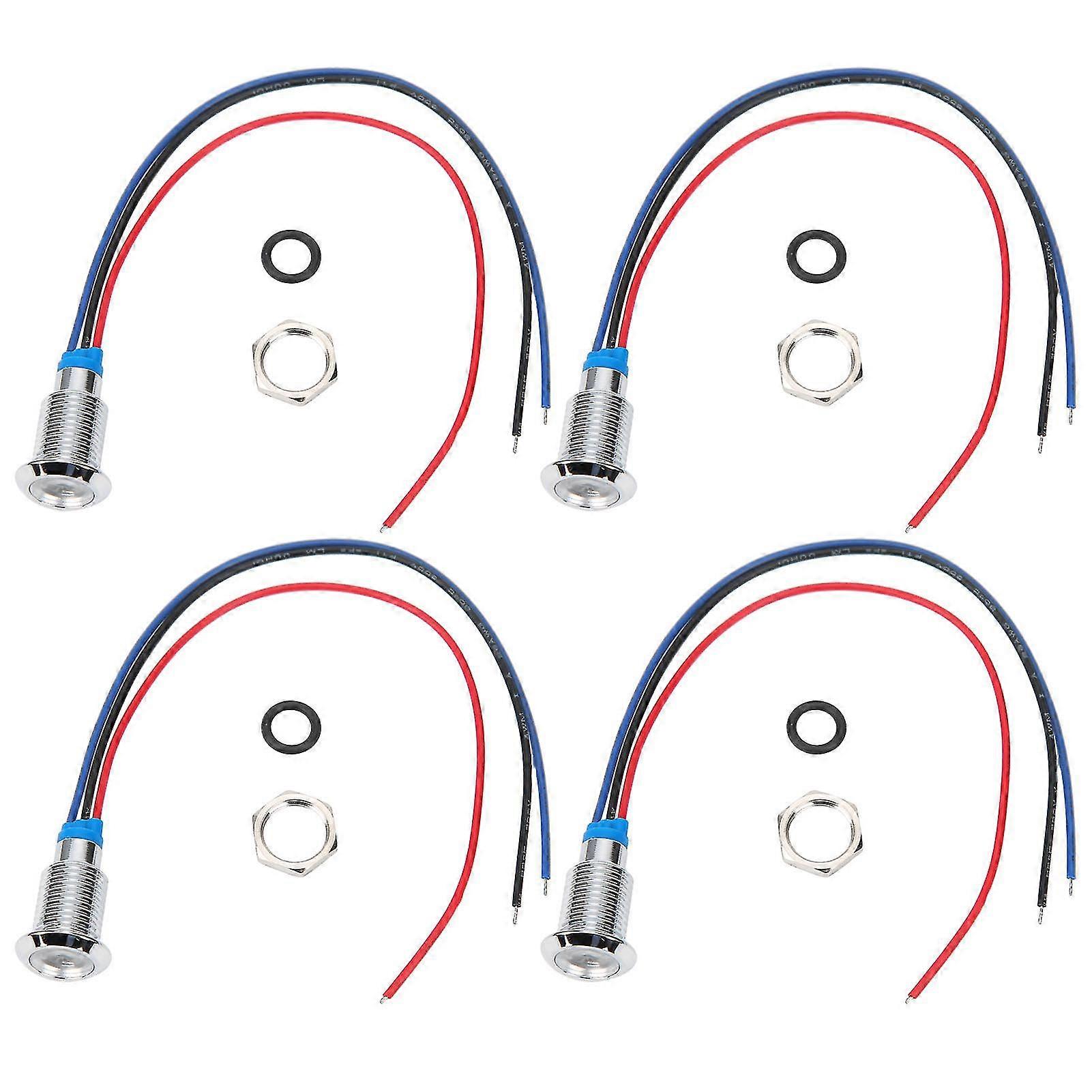 10mm Waterproof Dustproof PreWired Round LEDs - 4 Sets (Red and Blue)