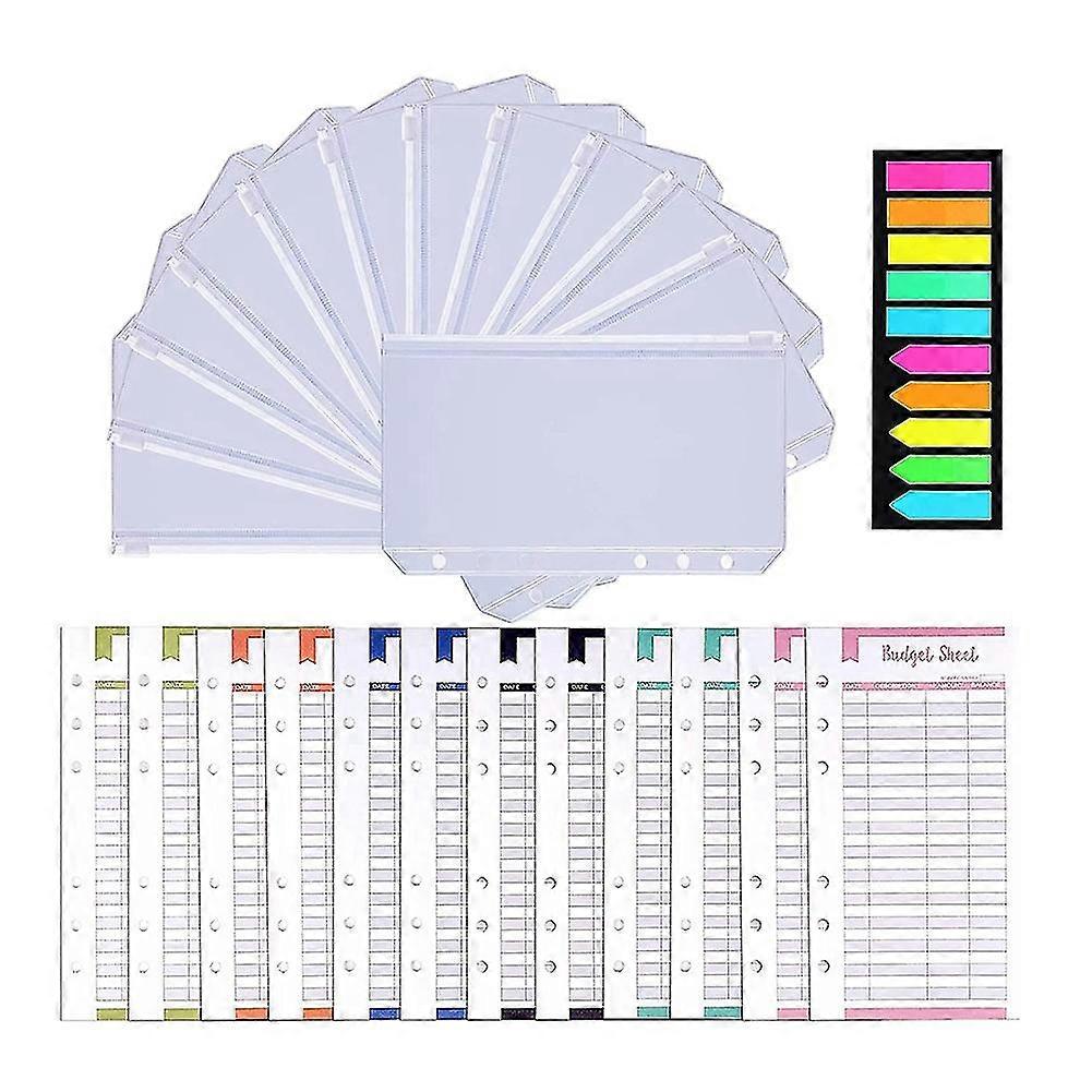A6 Pockets 12pcs Pockets Budget Planner,clear Pvc 6 Holes Clear Sleeves Zipper Folder For Notebook