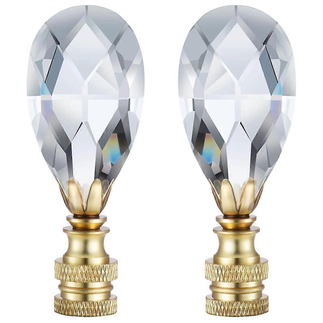 2 Packs Teardrop Lamp Finial Lamp Decoration for Lamp Shade with Polished Brass Base, Clear, 2-3/4