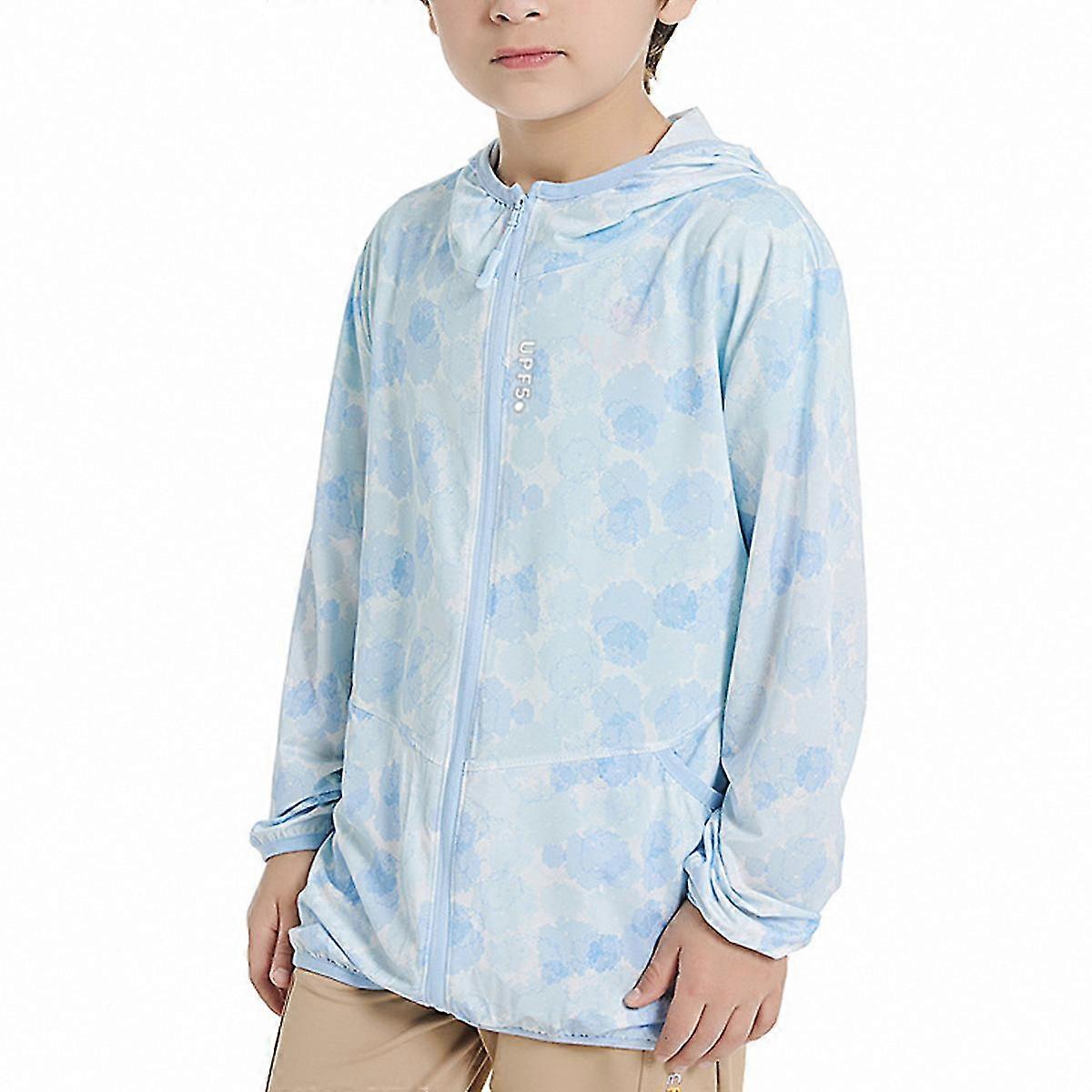 1pcs blue children's sunscreen clothing UV protection summer baby coat breathable hooded sun protection clothing