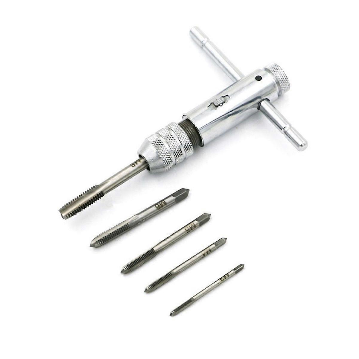 5pcs/set Adjustable M3-M8 T-Handle Ratchet Tap Wrench Machinist Tool Screw Thread Plug Tap Machinist Tool