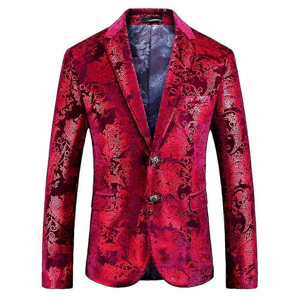 Men Professional Business Casual Blazer Notched Lapel Printed Two Button Suit Jacket