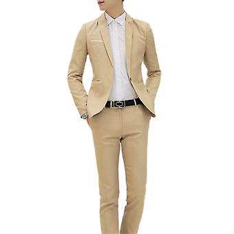 menn business formell bryllupsfest smoking dress blazer jakke + bukser bukser 2 stykker / sett (khaki)