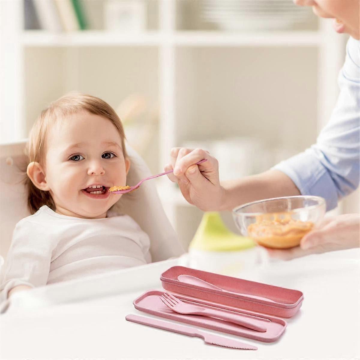 Reusable Travel Utensils Set With Case, 4 Sets Wheat Straw Portable Knife Fork Spoons Tableware, Ec