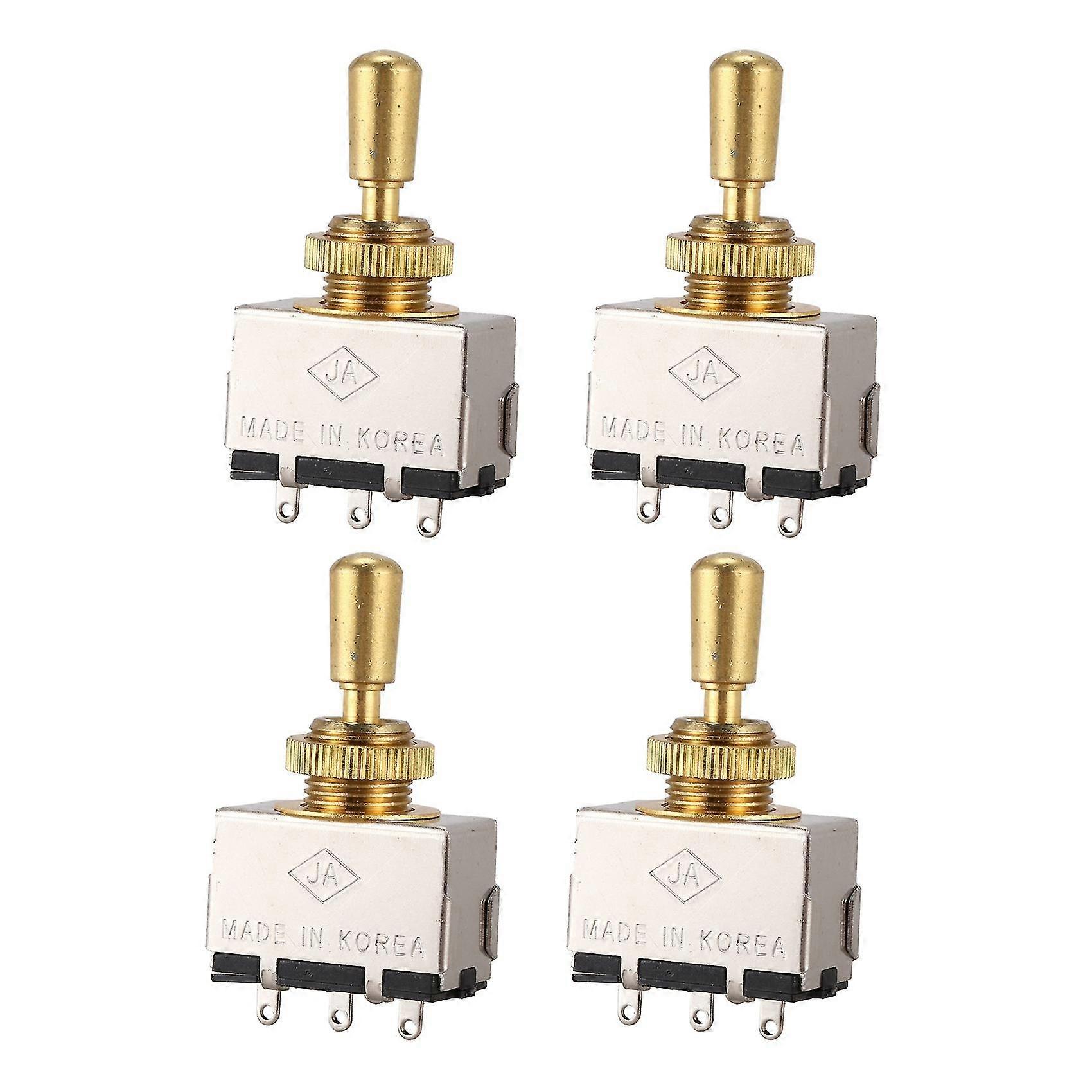 4x Metal Electric Guitar 3 Way Box Toggle Switch For With Metal Tip (gold)