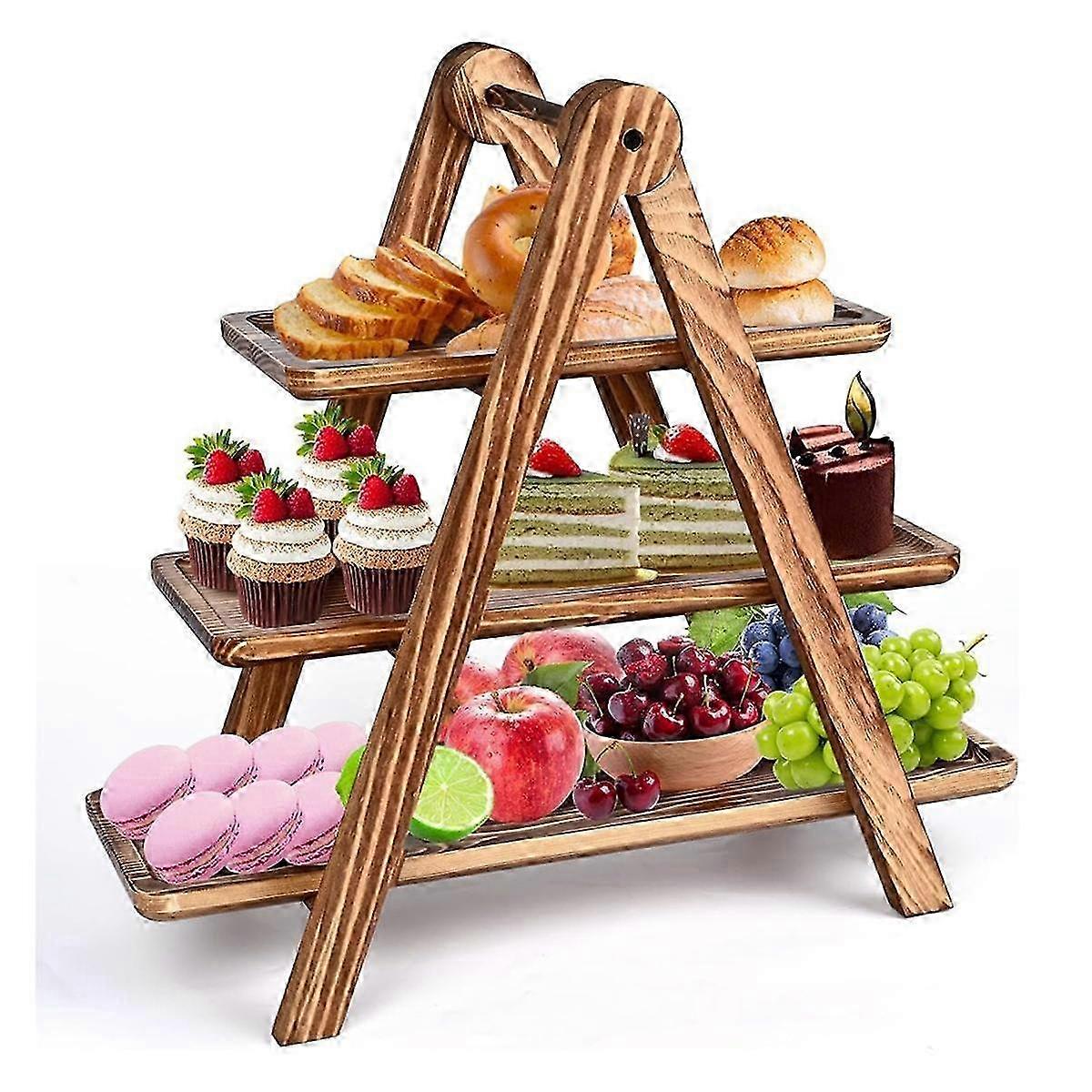 3 Tier Serving Trays Wooden, Cupcake Stand Towers For Dessert Table Display, Three Tiered Tray Stand Detachable Wood