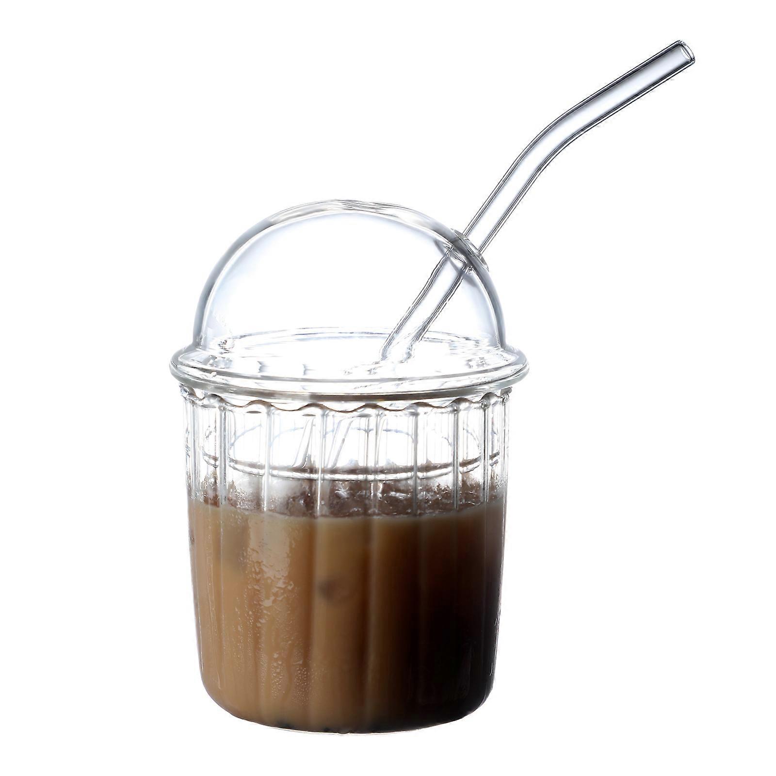Gobelets en verre transparent de 450 ml avec couvercles et paille